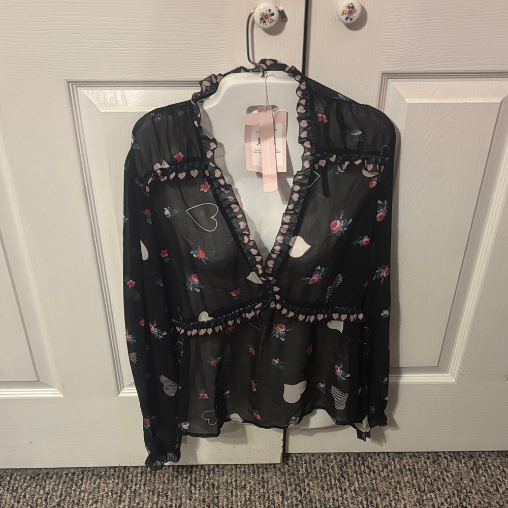 Black Floral Sheer Women's Top